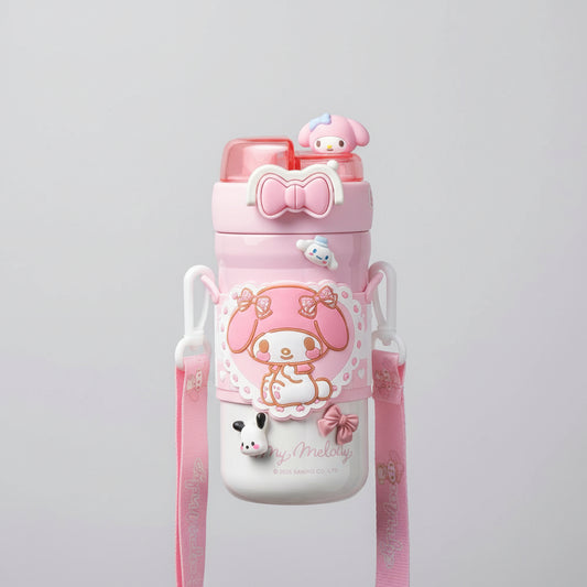 My Melody & Cinnamoroll Kawaii Water Bottle with Strap & Character Topper