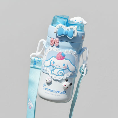 My Melody & Cinnamoroll Kawaii Water Bottle with Strap & Character Topper