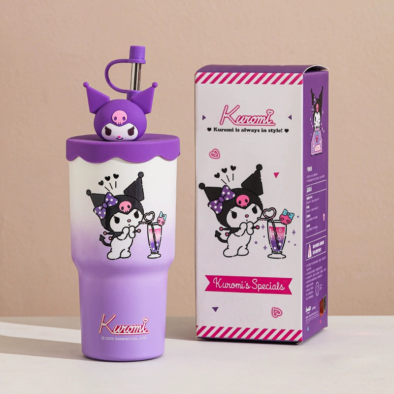 Kuromi Kawaii Tumbler with Character Straw Topper - Purple Gradient